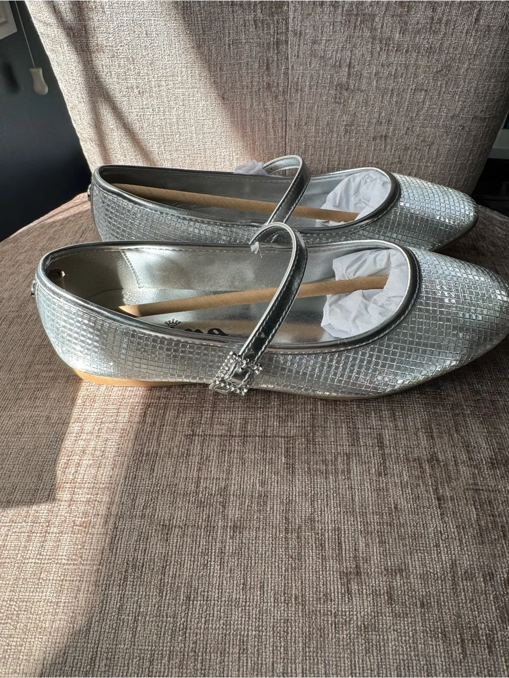 Nina Silver Mary Jane Dress Flats with Textured Grid